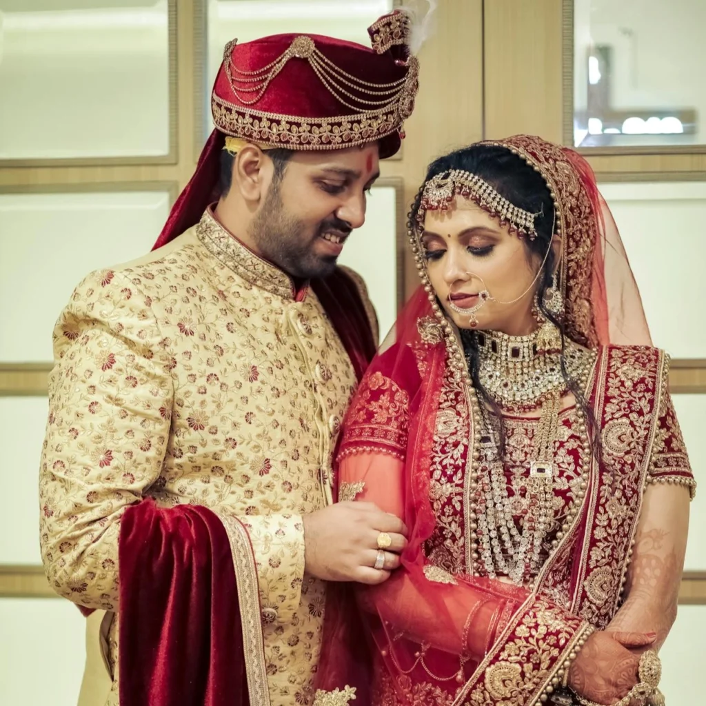Newly married couple celebrating their wedding
